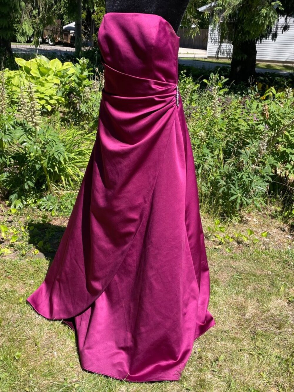 Vtg 90s Prom Dress Regency Rhinestone Magenta Long Formal Satin 12 Princess Hoco